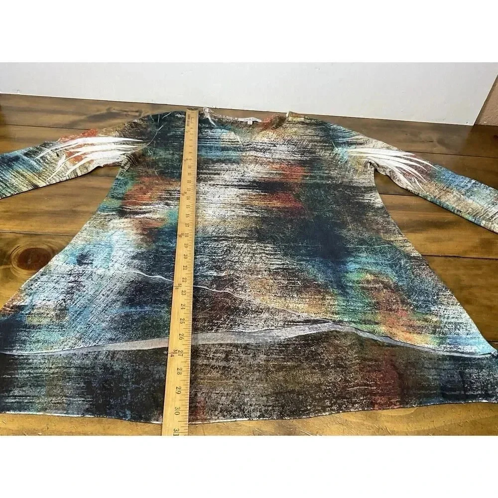 Jess and Jane Womens Large Watercolor Abstract Rhinestone Print Tunic Top - Picture 7 of 11